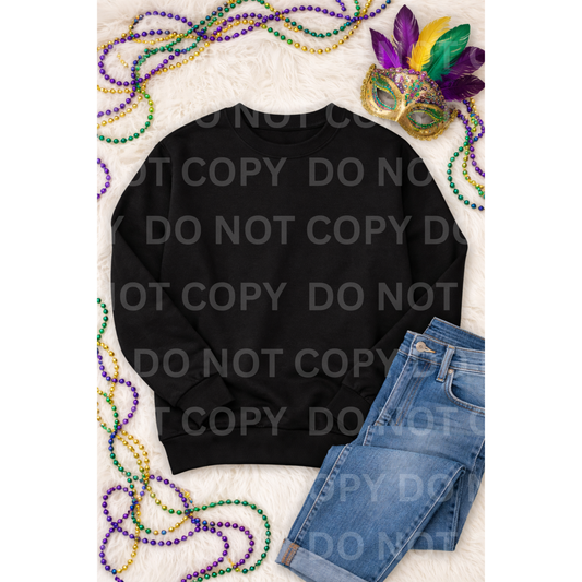 Mardi Gras black sweatshirt flat lay mockup