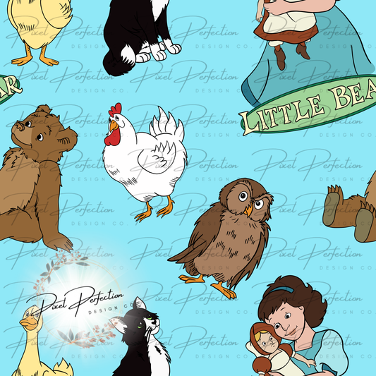 Little bear blue background seamless