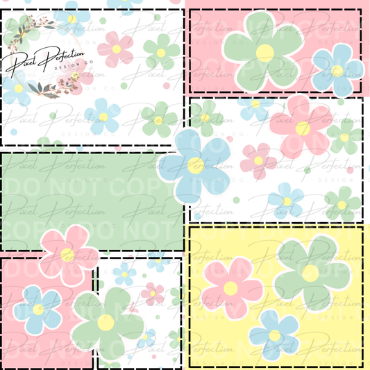 Spring retro daisy patchwork seamless