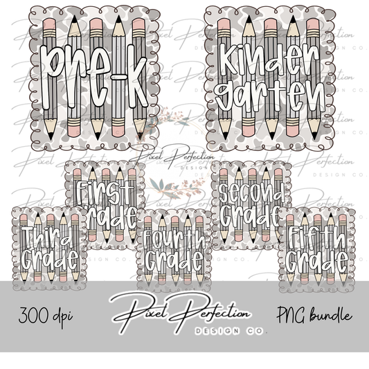 Back to school boy camo frame with pencils png bundle prek-5th
