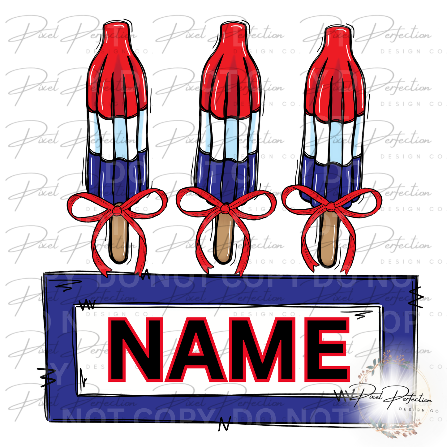 Fourth of July bomb pop popsicle with bowsname plate png