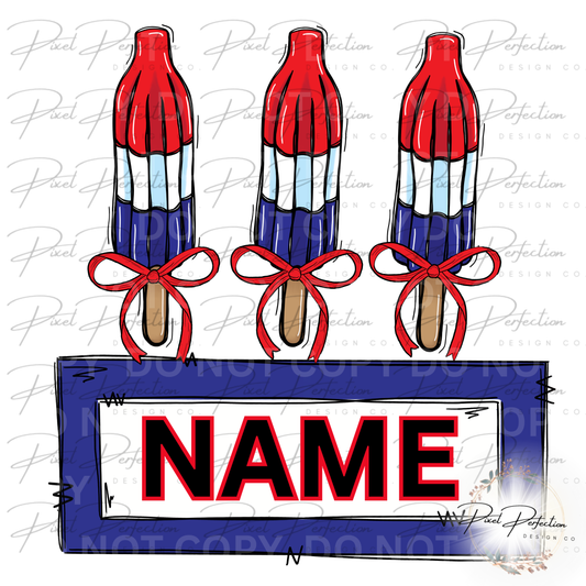 Fourth of July bomb pop popsicle with bowsname plate png