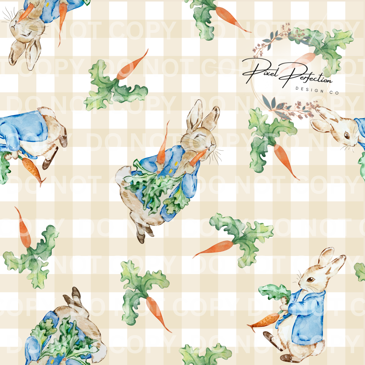 Rabbit Easter seamless with plaid background