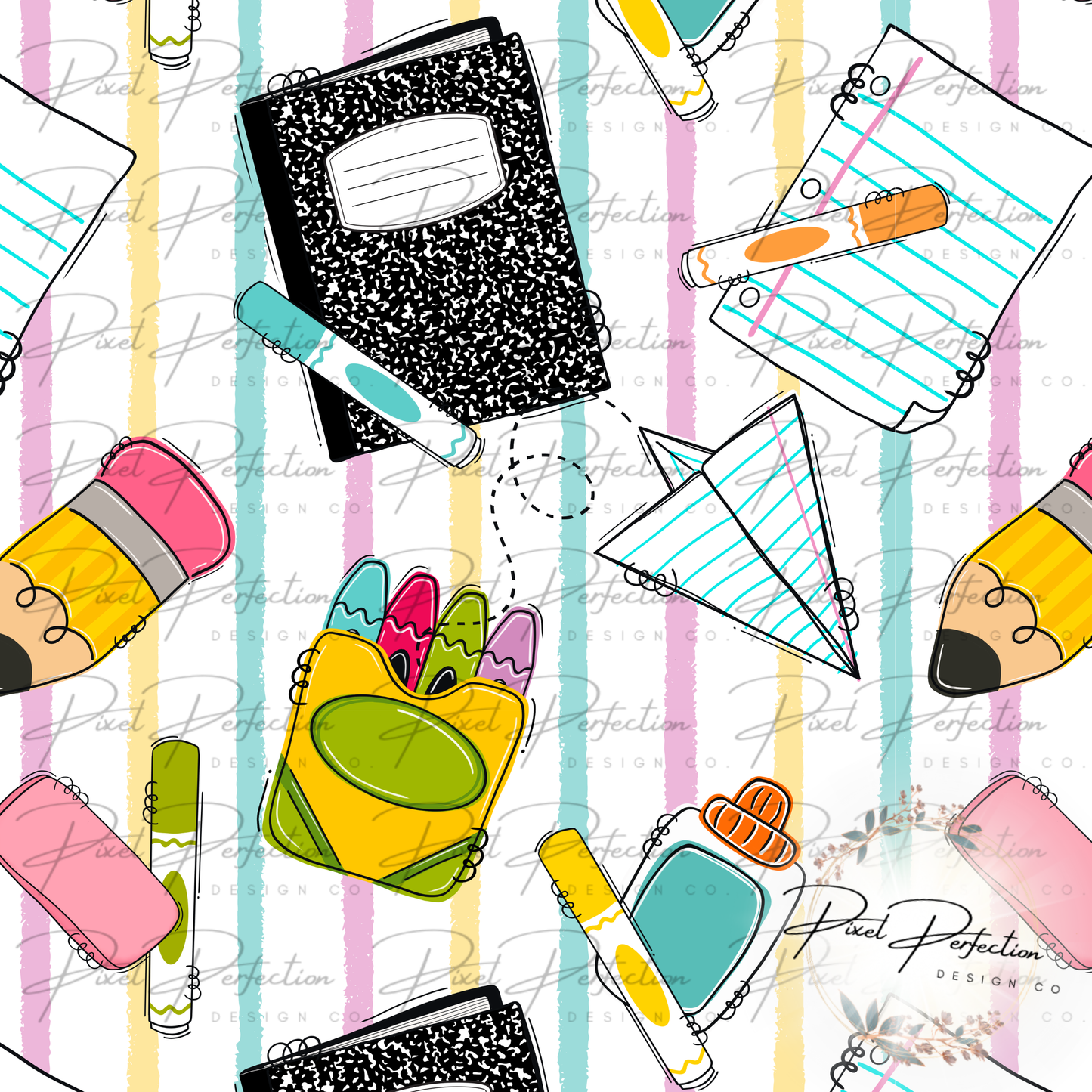 Back to school doodle stripe seamless