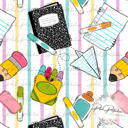 Back to school doodle stripe seamless