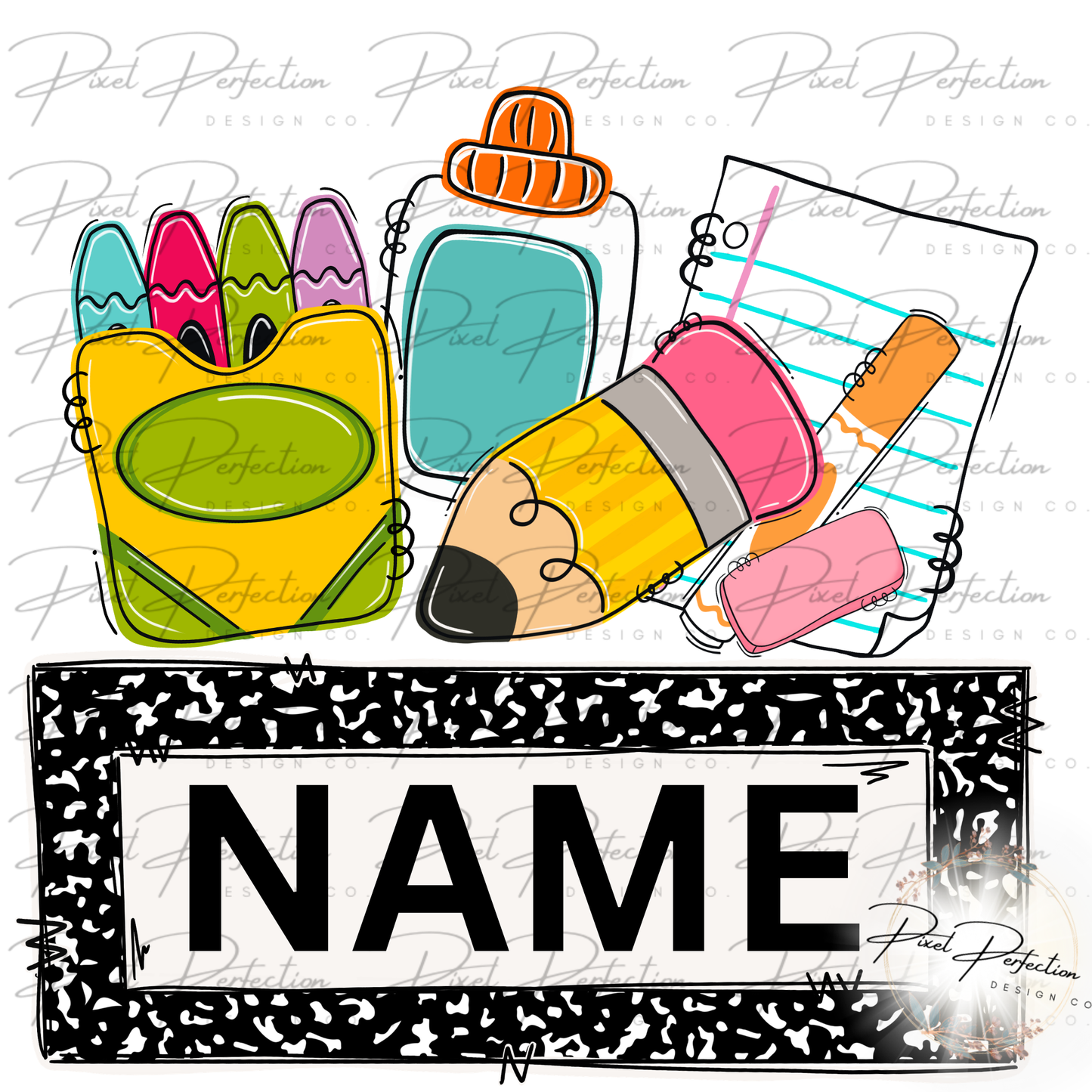 Back to school doodle name plate png
