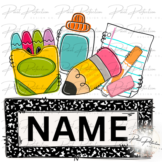 Back to school doodle name plate png