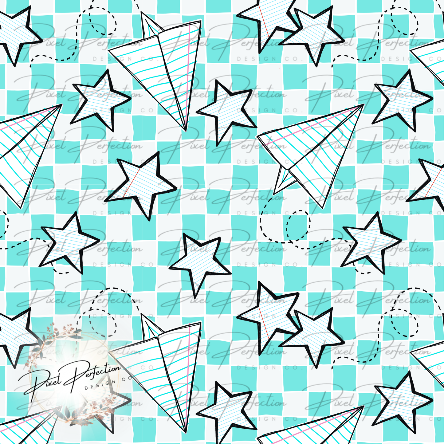 Back to school paper airplane checkered seamless