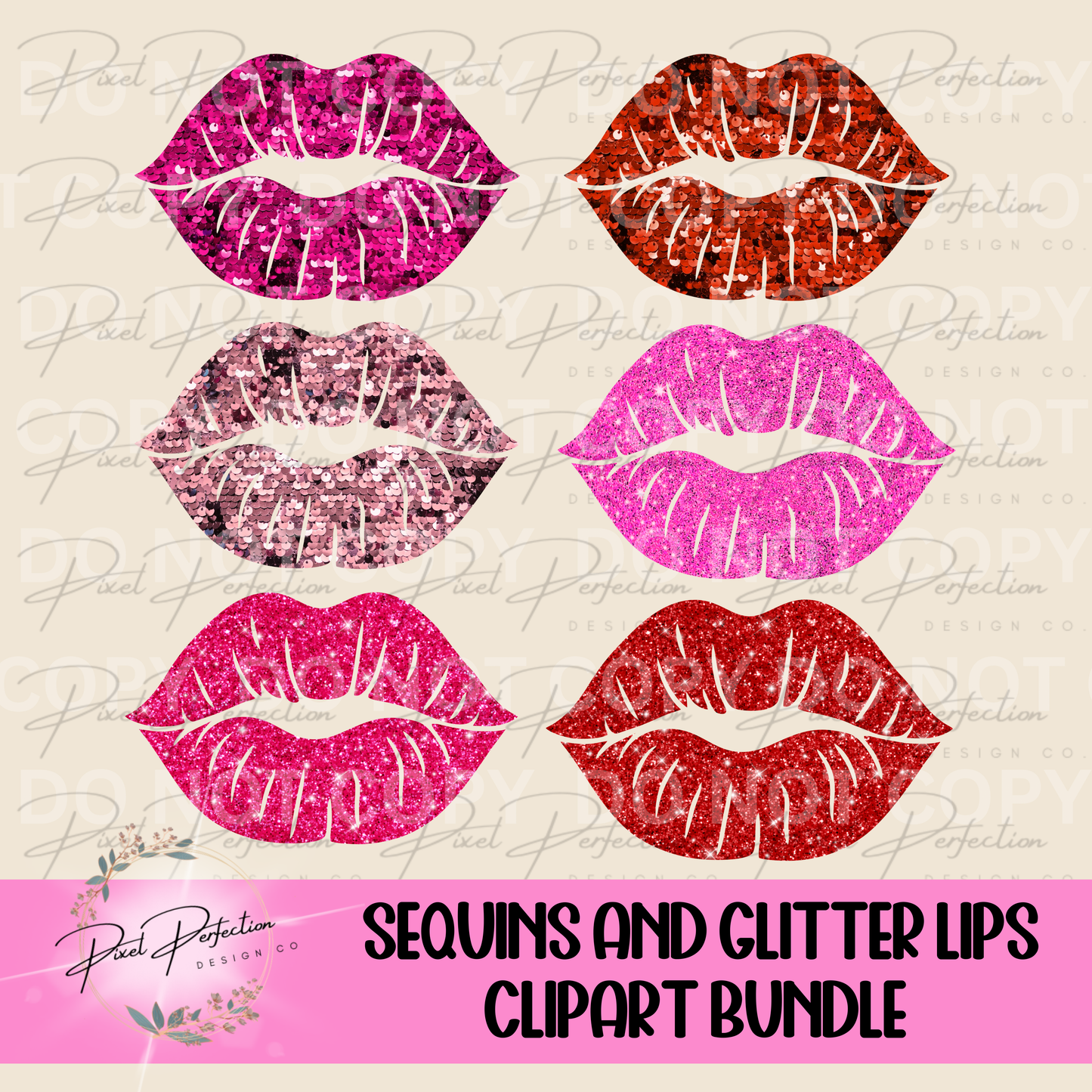 Sequins and glitter lip clipart bundle