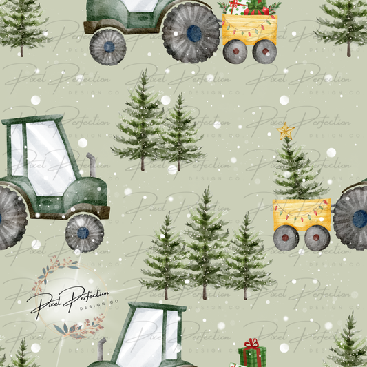Christmas tractor seamless