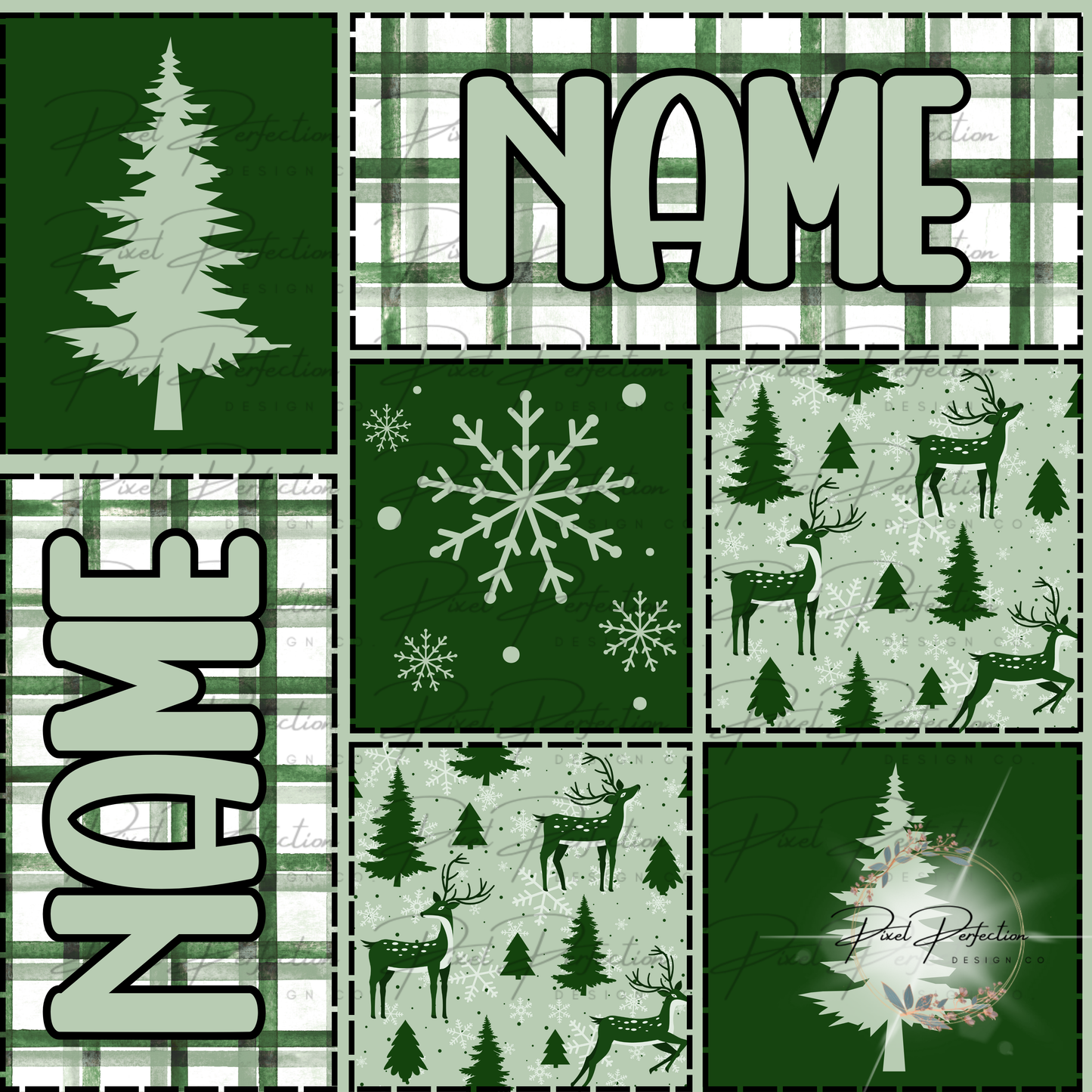 Boy & Girl Editable Name Christmas patchwork seamless Canva Template with font