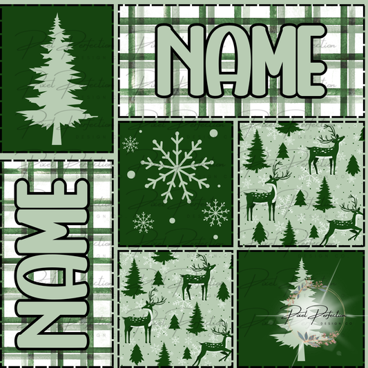 Boy & Girl Editable Name Christmas patchwork seamless Canva Template with font