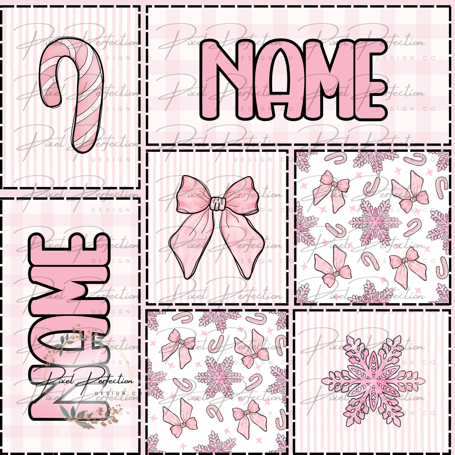 Boy & Girl Editable Name Christmas patchwork seamless Canva Template with font