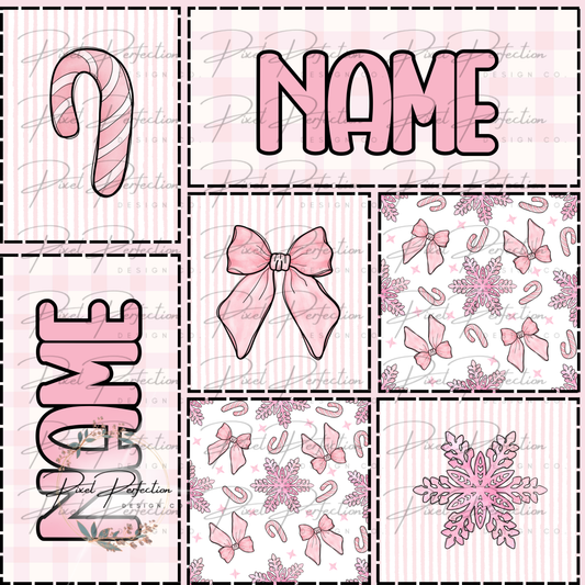 Boy & Girl Editable Name Christmas patchwork seamless Canva Template with font