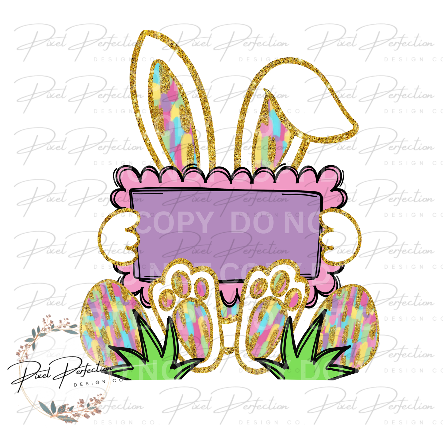 Girly bunny and egg with gold name plate png