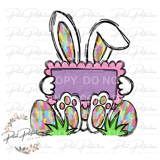 Girly brushstroke bunny and egg name plate png