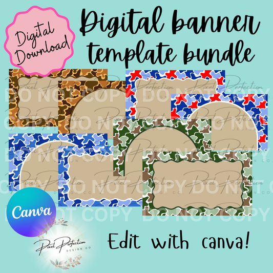 Camo border banner bundle canva template
