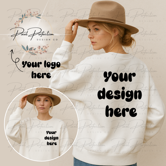 White sweatshirt front and back mockup digital file