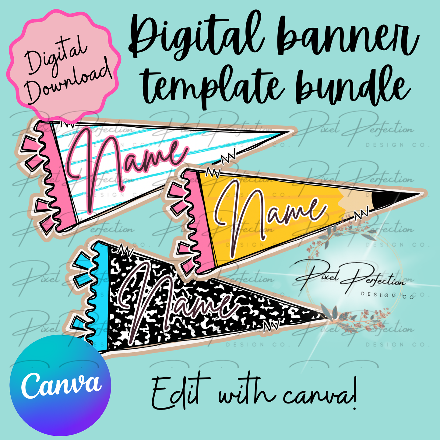 Back to school name pendant bundle canva template