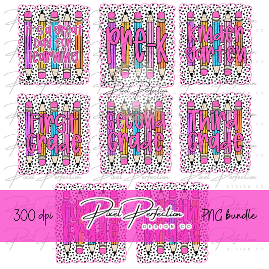 Back to school dot frame with pencils png bundle prek-5th