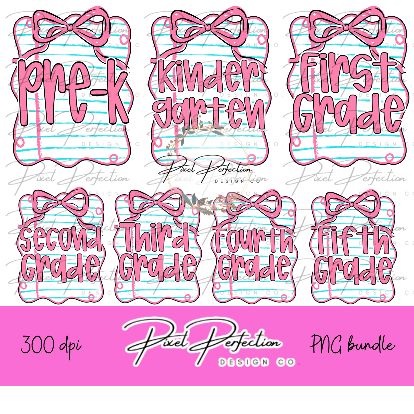 Back to school paper frame with bow png bundle prek-5th