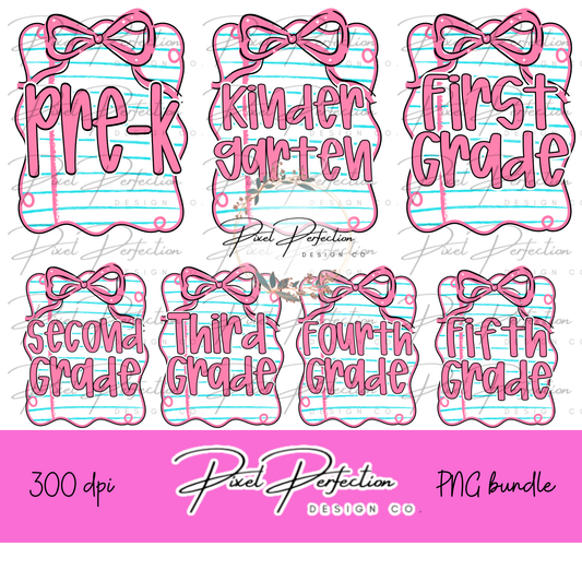 Back to school paper frame with bow png bundle prek-5th