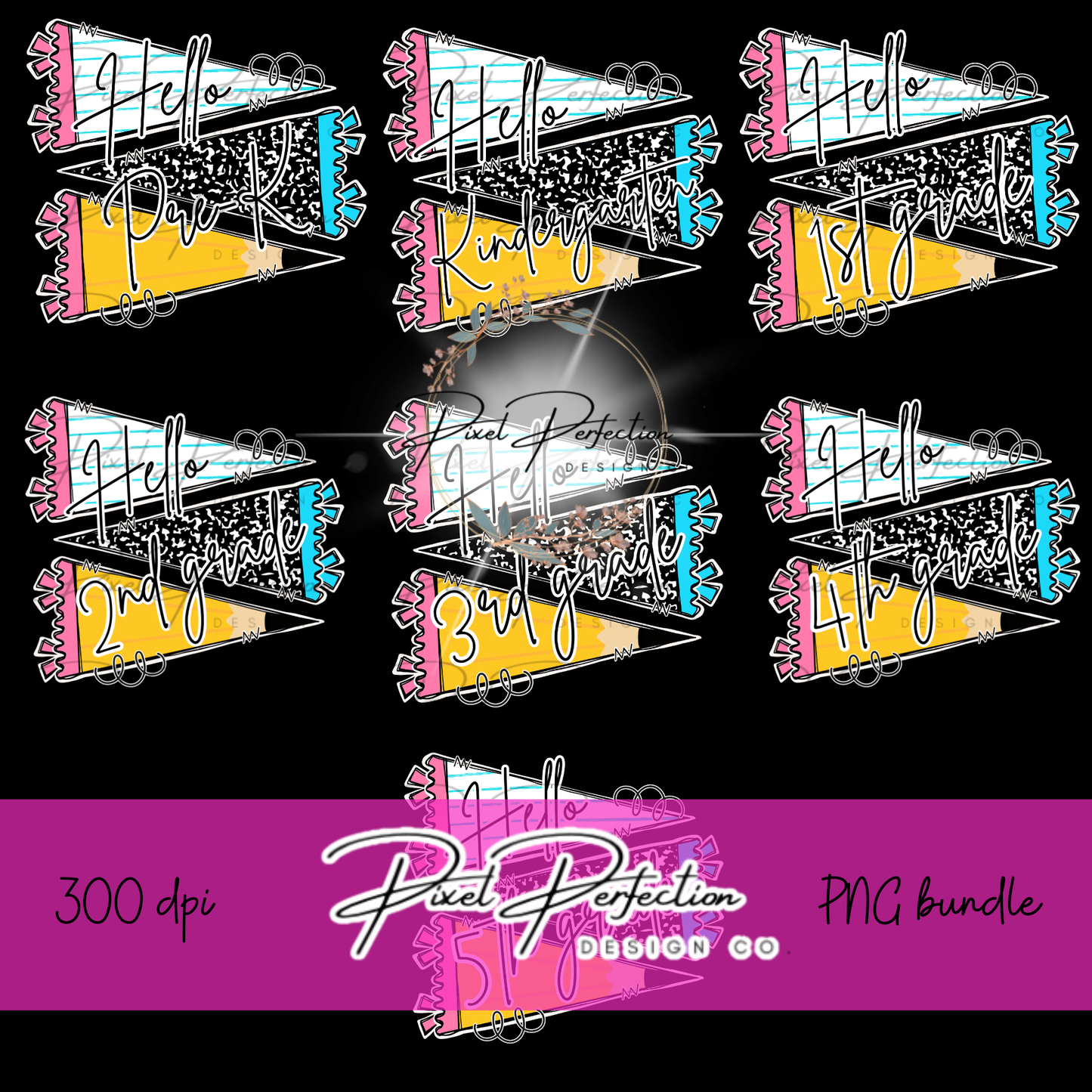 Back to school pendants png bundle prek-5th