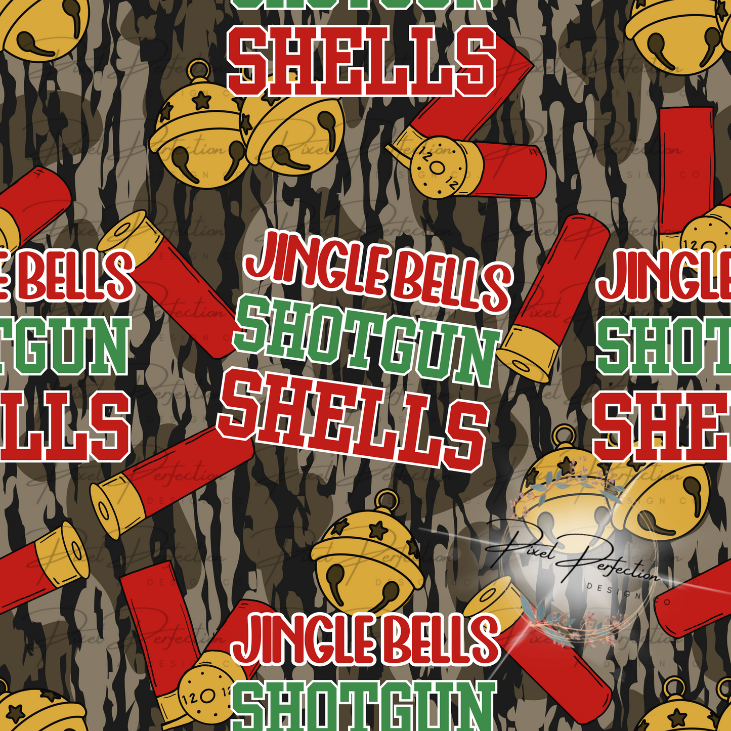 Jingle bells shotgun shells camo seamless design