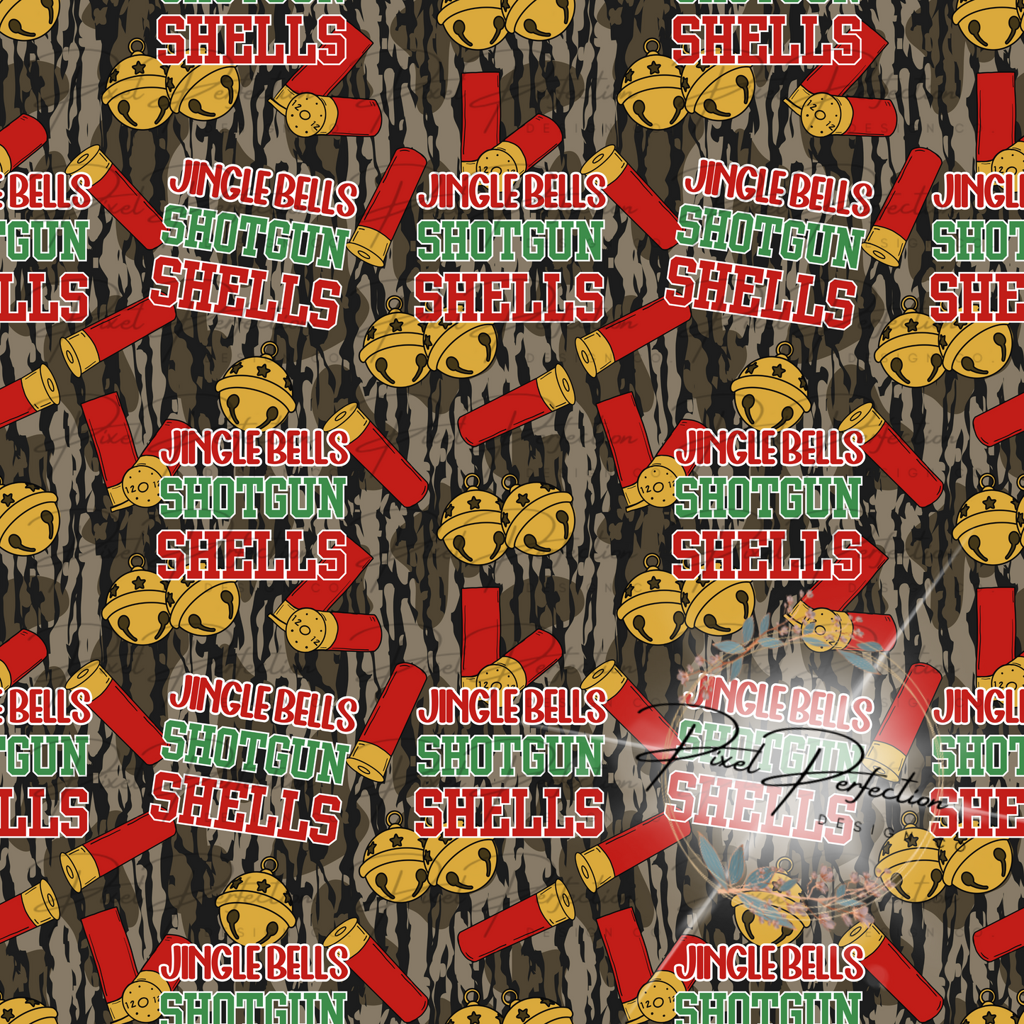 Jingle bells shotgun shells camo seamless design
