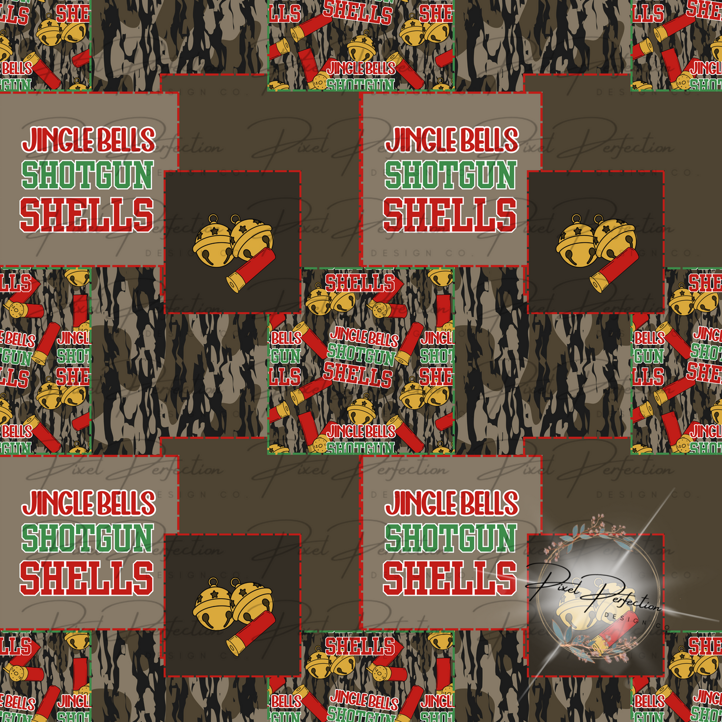 Jingle bells shotgun shells patchwork seamless