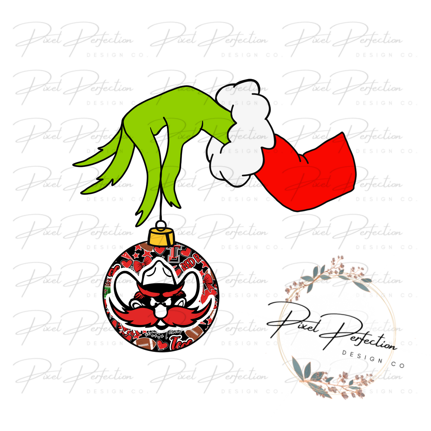 Green man Christmas ornament red raiders