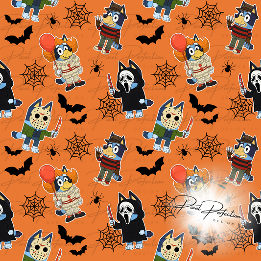 Blue dog Halloween horror seamless file