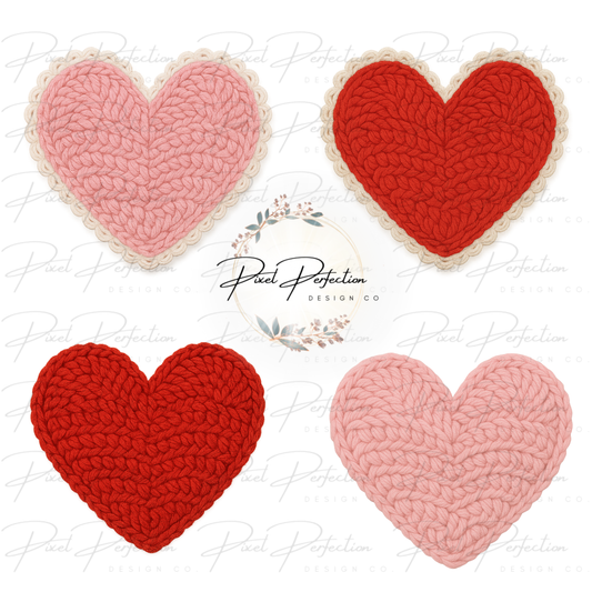 Yarn crocheted heart bundle with and without lace, 4 in all