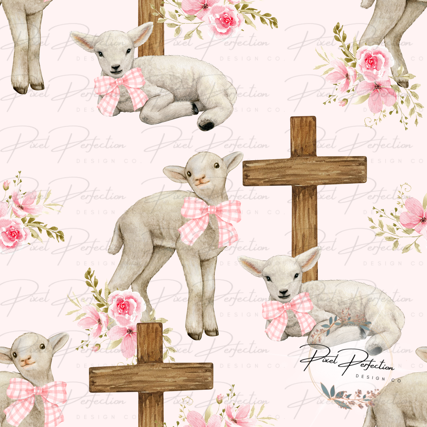 Girly little lamb seamless with cross