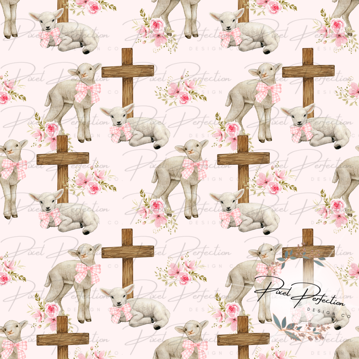 Girly little lamb seamless with cross