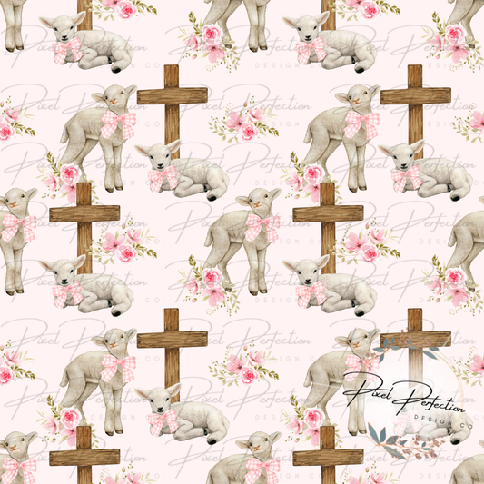 Girly little lamb seamless with cross