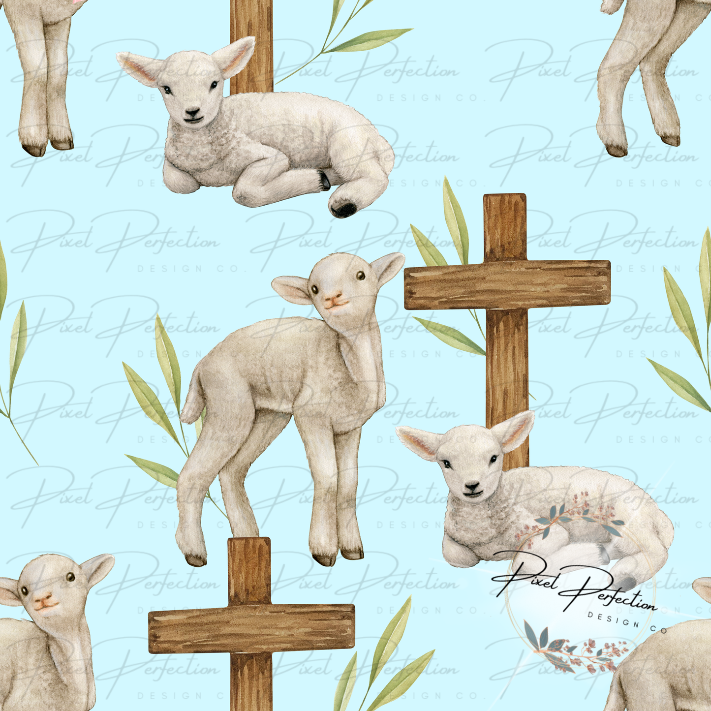Boy little lamb seamless with cross