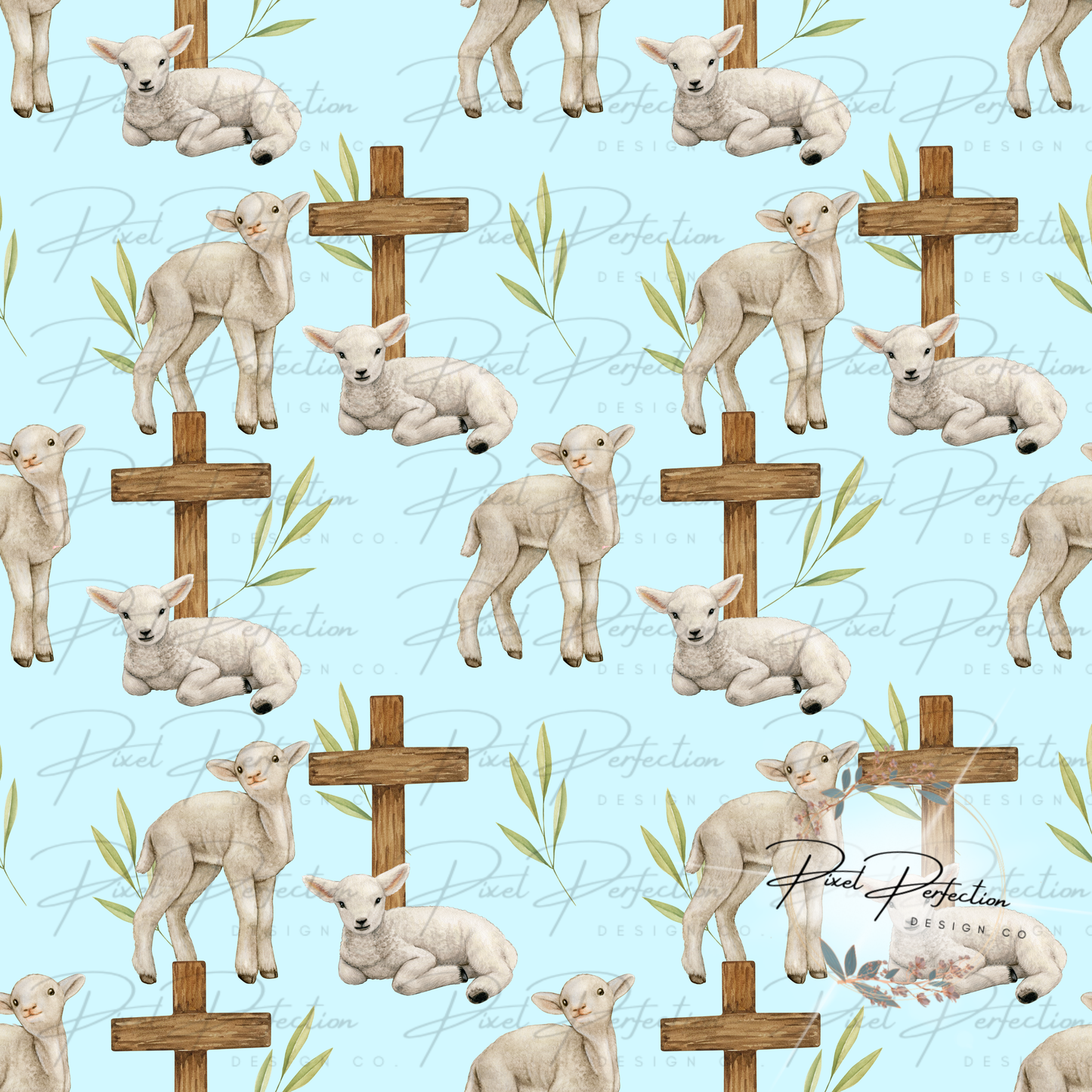 Boy little lamb seamless with cross