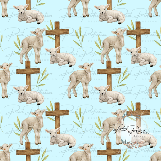 Boy little lamb seamless with cross