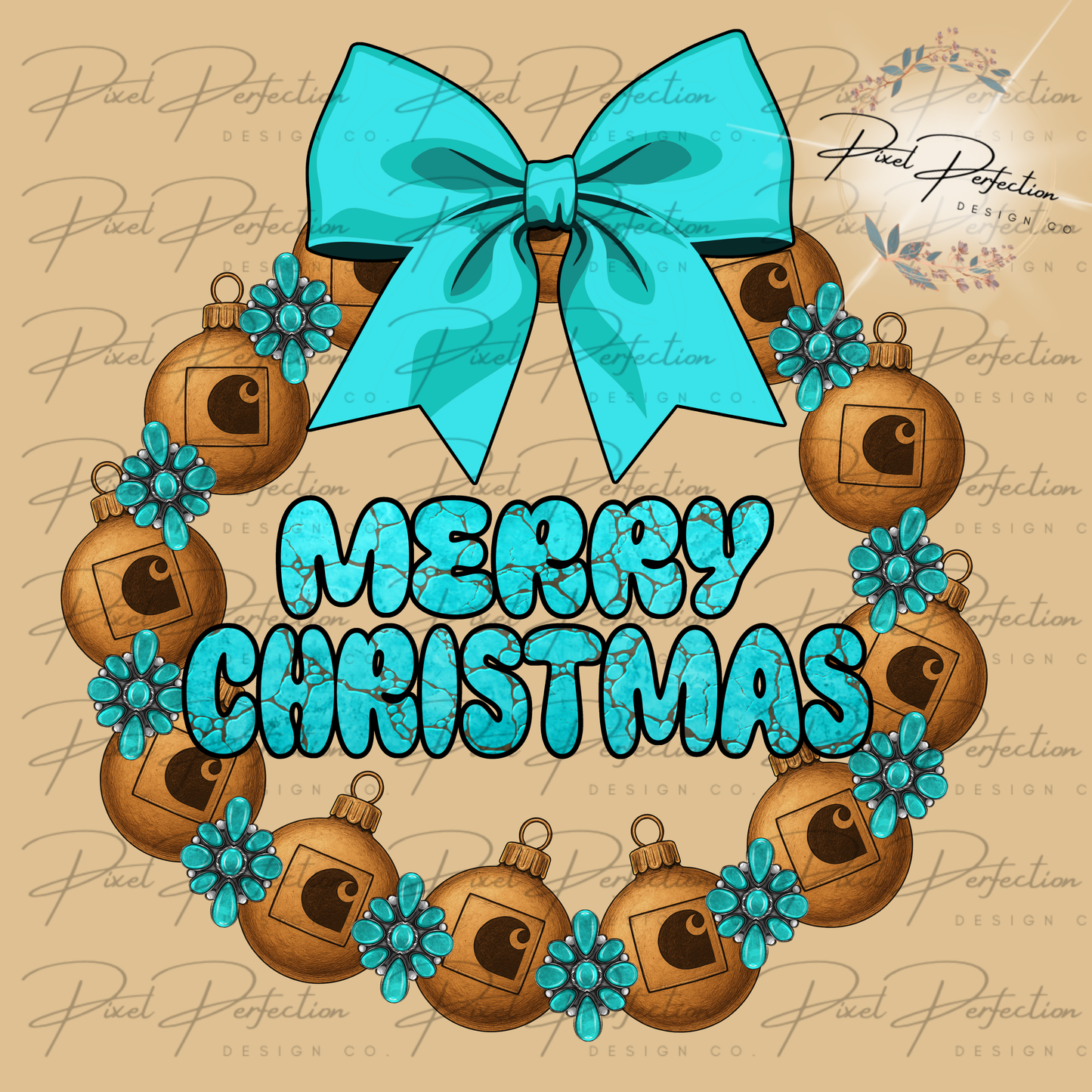 Western merry Christmas Blue collar turquoise wreath PNG